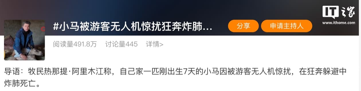 新疆牧民痛訴:出生僅7天小馬被遊客無人機追趕,驚嚇奔逃致死 1