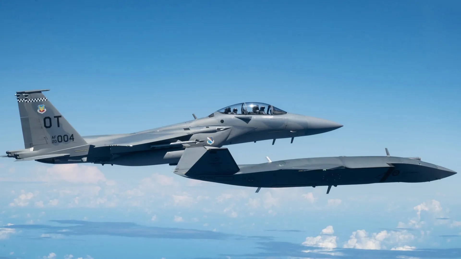 F-15EX Eagle II and MQ-28 Ghost Bat Fly Together at Valiant Shield 26 Exercise in the Pacific