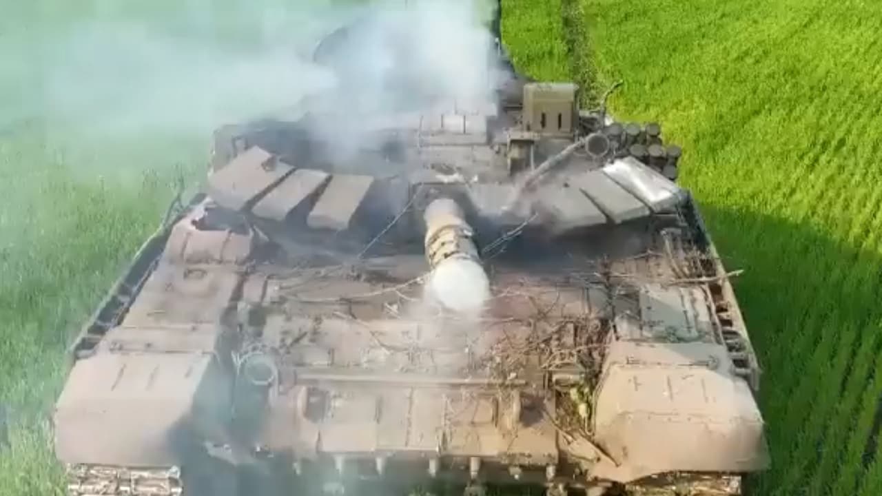 Russia's T-72B3A Tank Has One Job: Survive Ukraine's Drone War