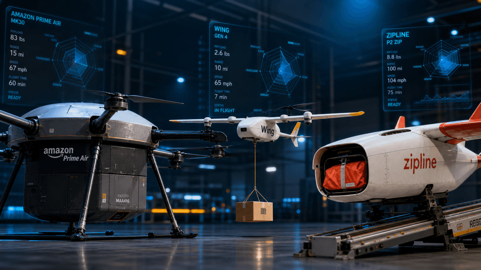 配送無人機硬體設計大不同:Amazon重裝、Wing輕巧、Zipline主打安全
