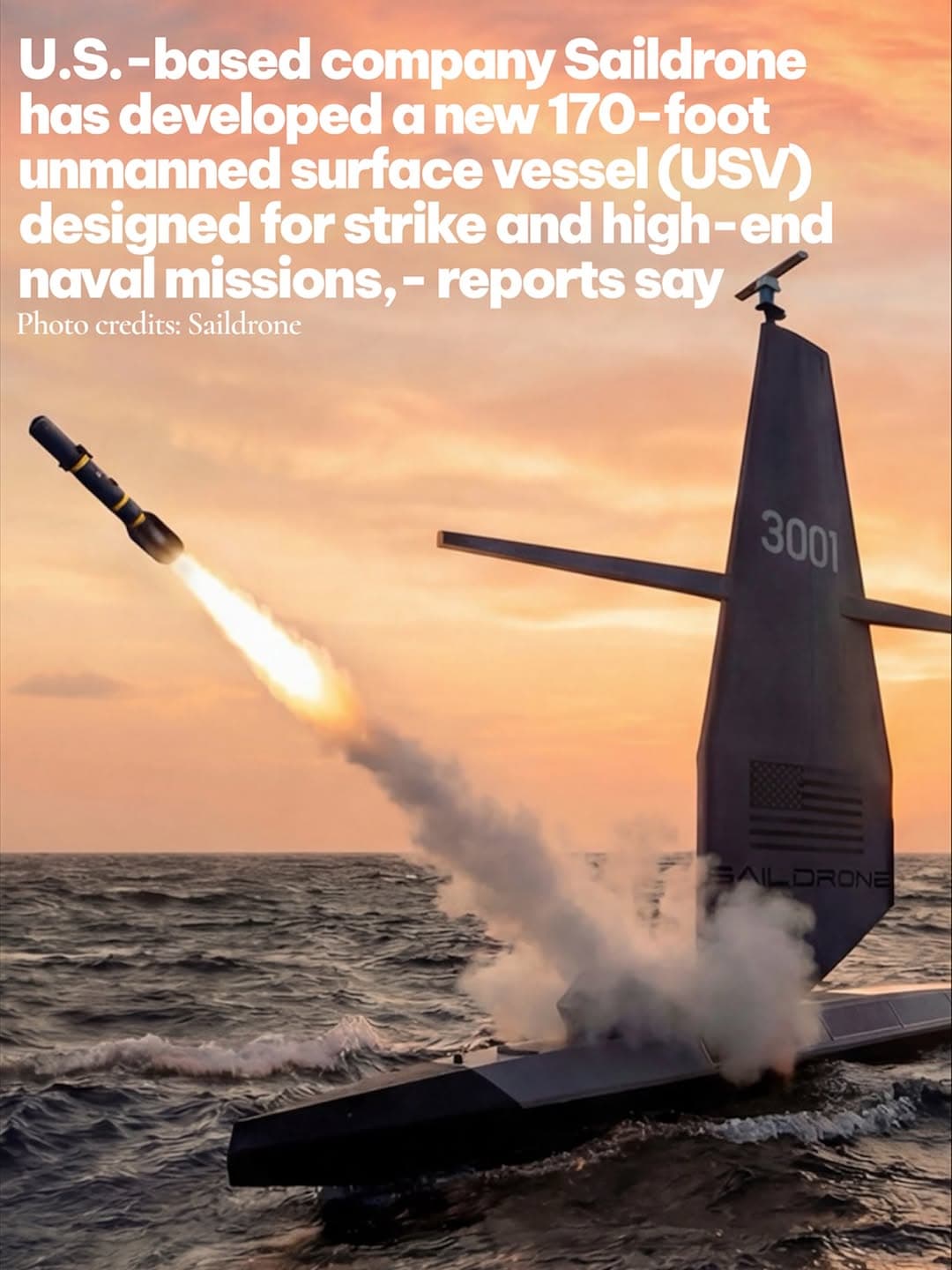 美國 Saildrone 推出 52 公尺級「幽靈」無人水面艦艇,可搭載飛彈執行打擊任務 1