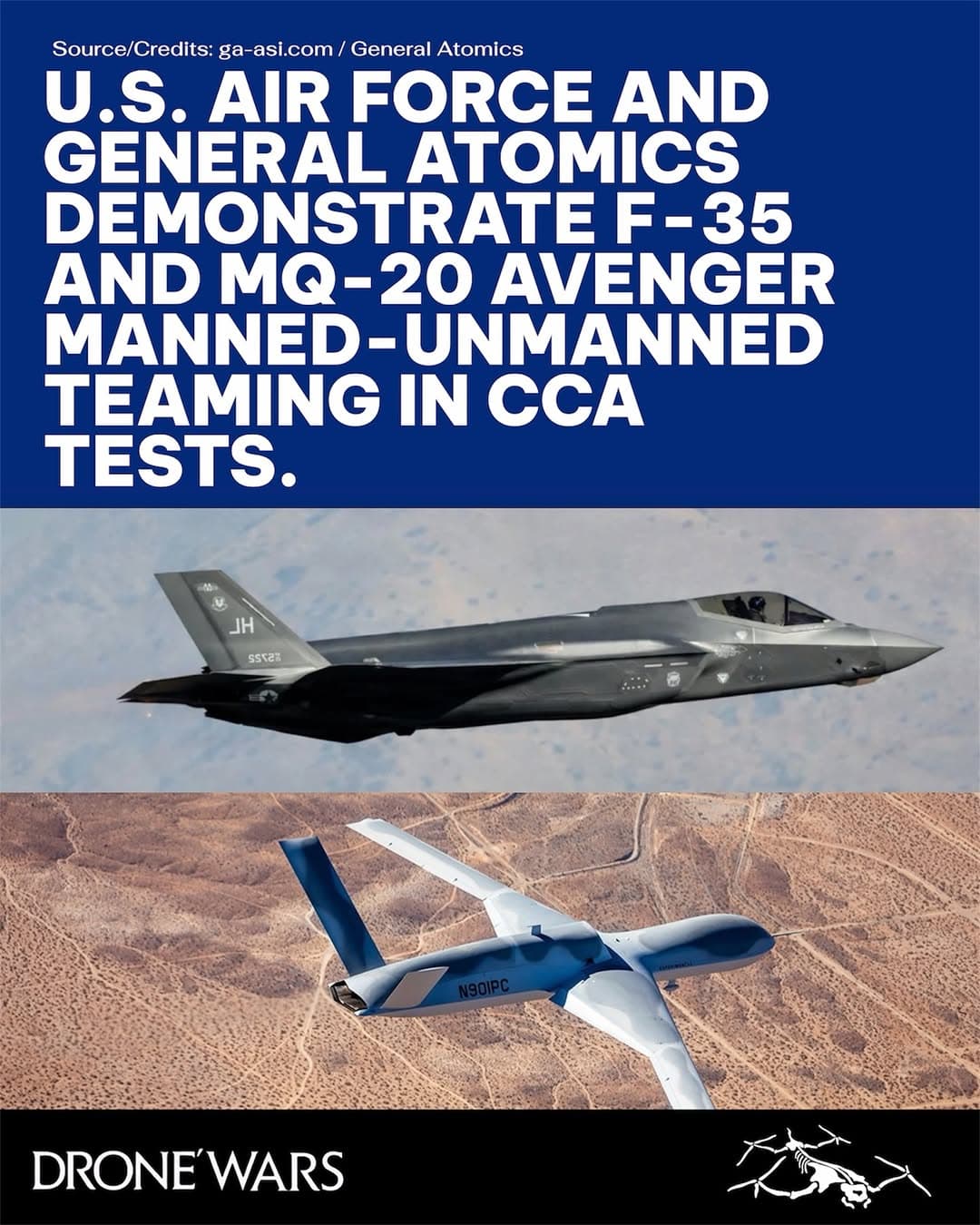 美國空軍F-35戰機成功與MQ-20 Avenger無人機完成有人-無人協同作戰測試 1