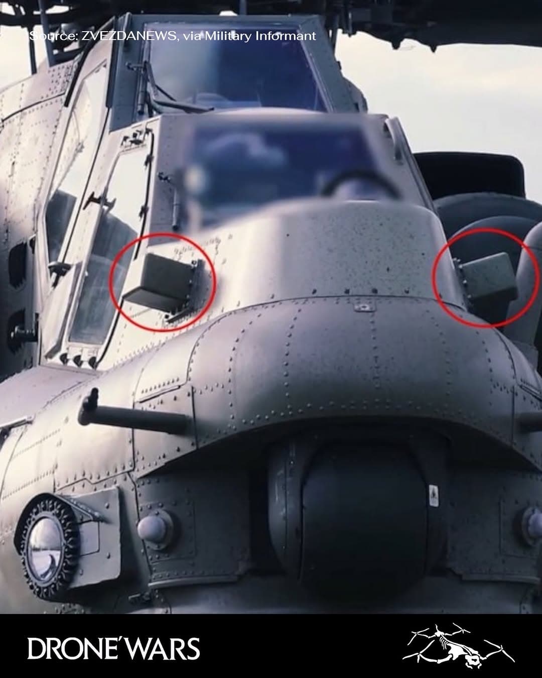 Russian Mi-28NM Attack Helicopters Spotted with Unknown Sensors, Suspected Anti-FPV Drone EW System