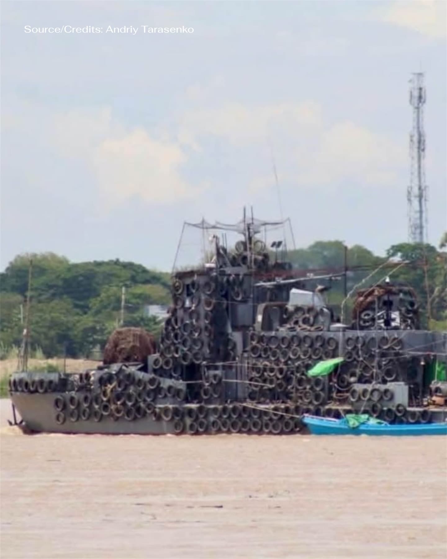 Myanmar Navy Fits River Patrol Vessels with Improvised Drone Protection Using Scrap Tires and Wire Mesh