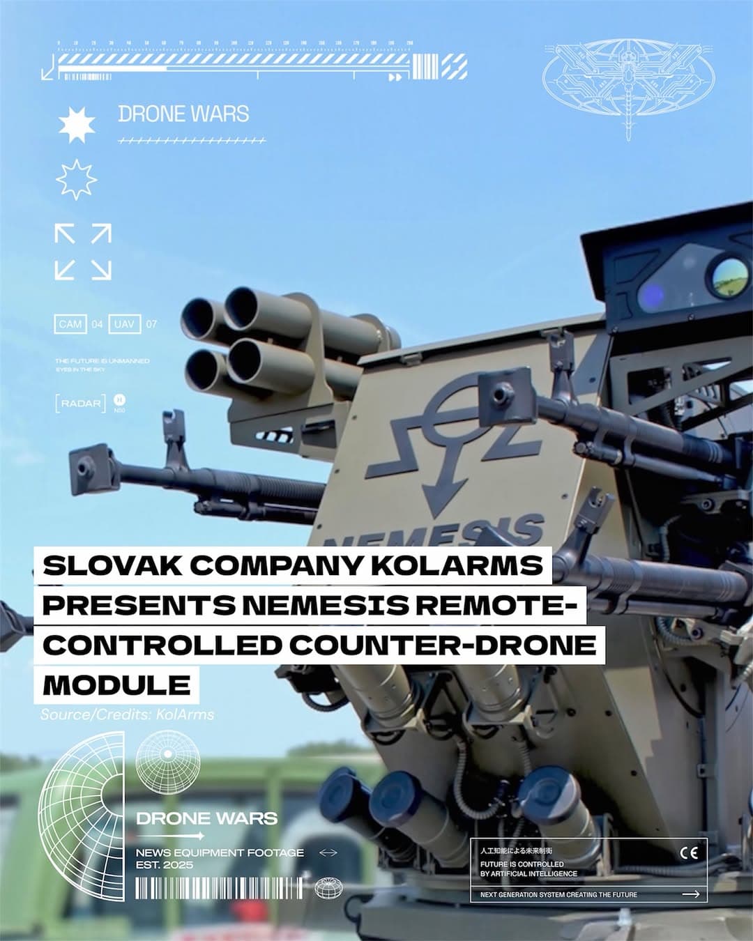 斯洛伐克KolArms亮相Nemesis車載遙控武器站,920公斤模組化反無人機系統可換裝多款機砲
