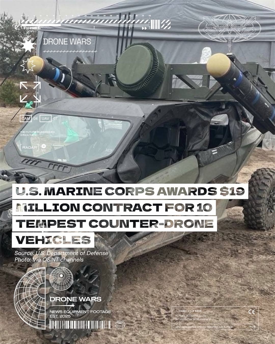 美國海軍陸戰隊斥資$19.06 million採購10輛Tempest反無人機車輛