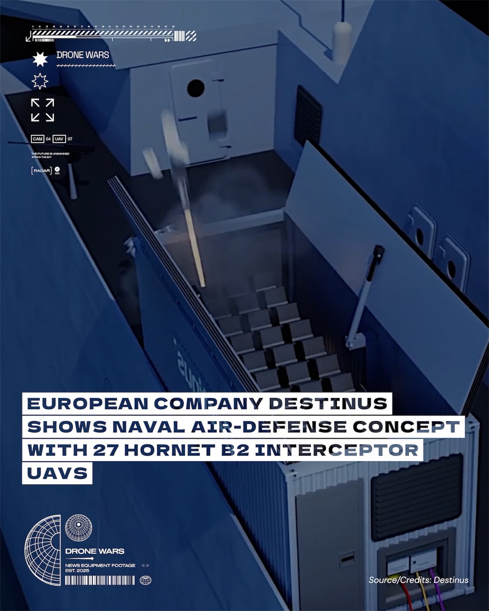 Destinus推出貨櫃化艦載防空系統概念:27架Hornet B2攔截無人機隨時待命 1