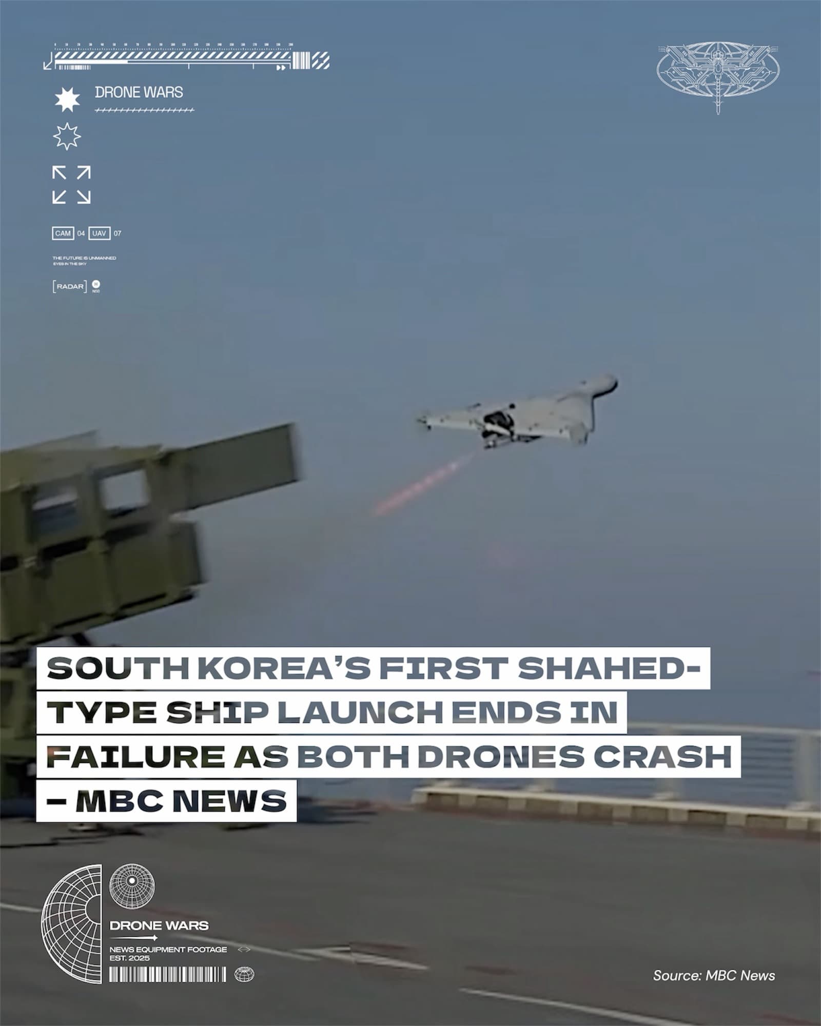 南韓首次艦射「Shahed級」巡飛彈測試失敗,兩架原型機墜海