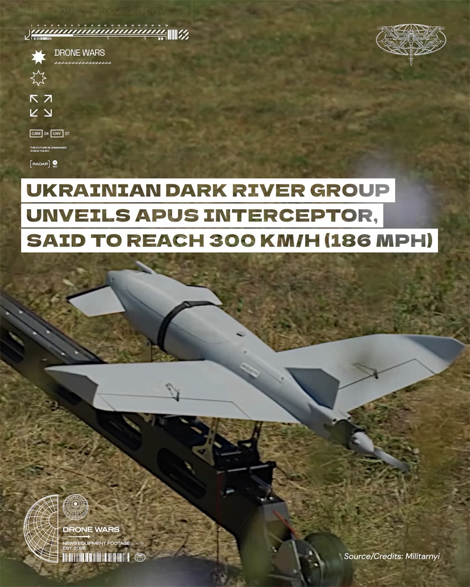烏克蘭 Dark River Group 推出 APUS 攔截無人機,時速 300 公里、抗 GPS 干擾,專打敵方偵察與攻擊機