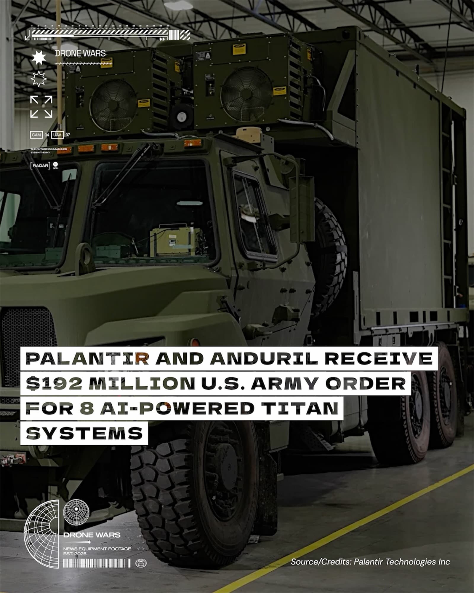 美國陸軍授予 Palantir、Anduril 總額 $192 million 的8套TITAN生產訂單