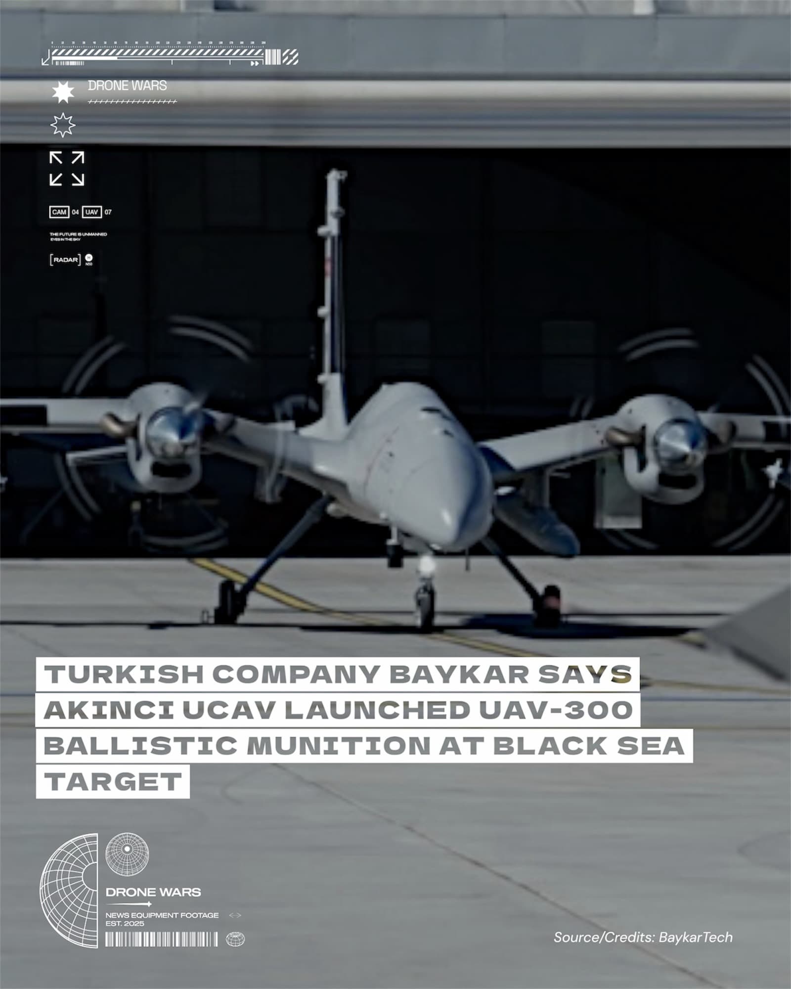 Baykar Akinci首度發射UAV-300超音速彈道彈藥 命中黑海目標