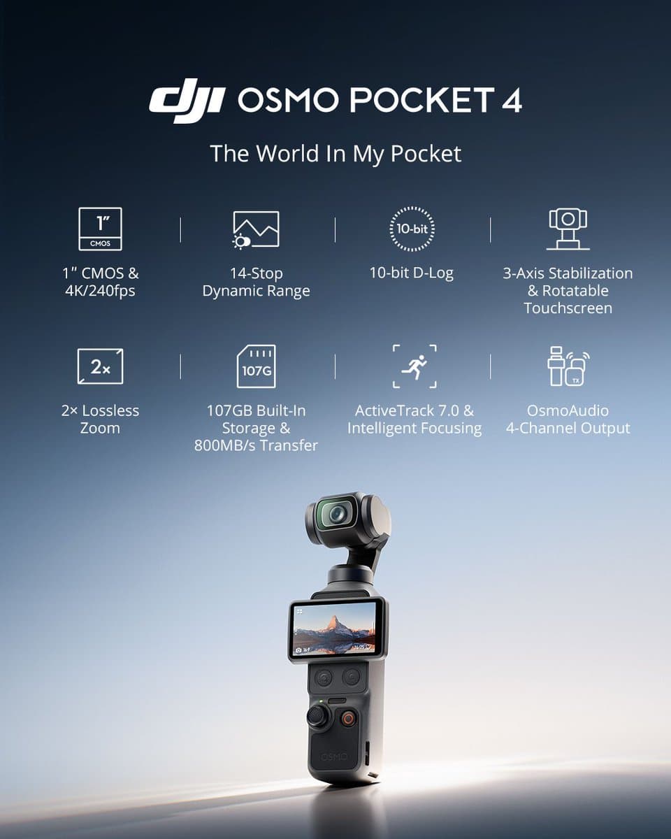 DJI Osmo Pocket 4 正式發表:1吋感光元件、4K/240fps 錄影,口袋裡的全世界