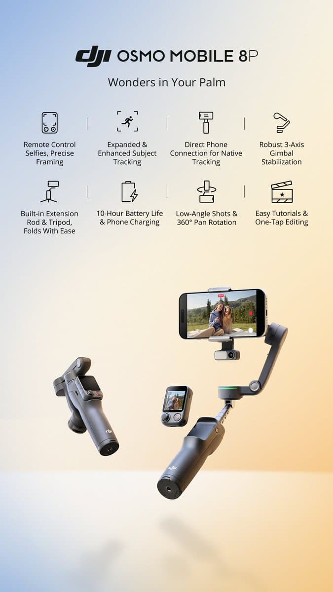 DJI 發表 Osmo Mobile 8P 手機穩定器:專業構圖追蹤、10 小時續航一次滿足 1