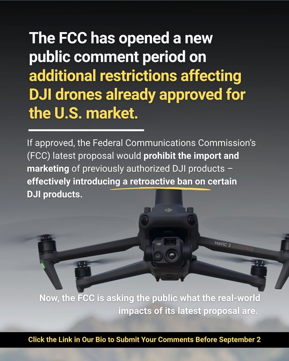 DJI 籲美國使用者向 FCC 陳情:新管制提案恐引發產業斷鏈與公務停擺